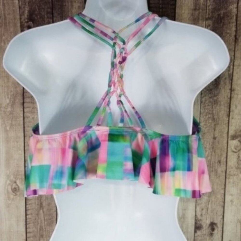 Apollo Swim Multicolor Ruffle Strappy Racerback Bikini Swim Top Women's Medium - Picture 2 of 7